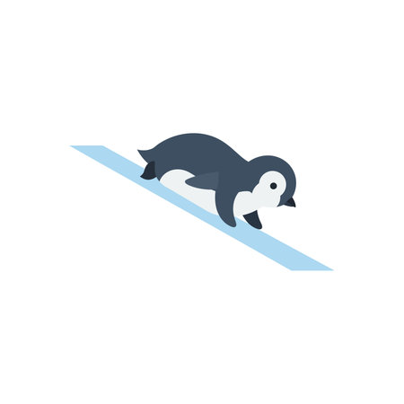 Cute penguin sliding down an icy slope in a simple vector style, perfect for tshirt and cup printing projects, playful and fun.のイラスト素材