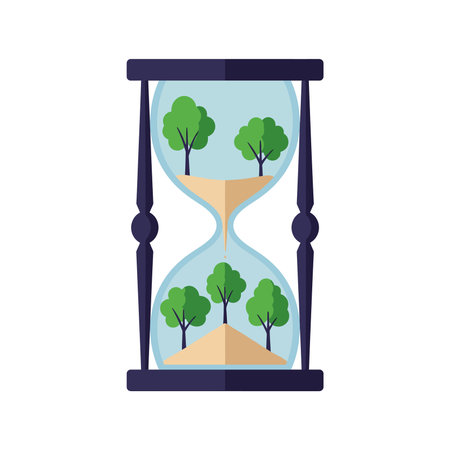 Vector shows an hourglass with green trees inside and sand flowing, symbolizing nature conservation...