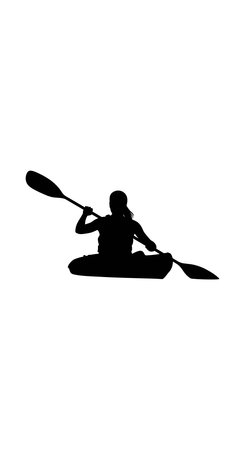 Silhouette of a person kayaking with a paddle and boat in black and white vector style. Simple and dynamic mood.のイラスト素材