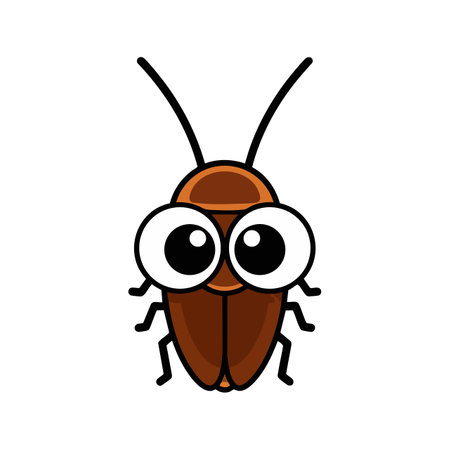 Vector illustration shows a brown cockroach with large eyes and antennae in a cartoon style. The image is simple and playful mood.のイラスト素材