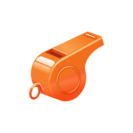 Illustration shows an orange whistle with smooth shiny surface and simple design used for sports and safety purposes, bright and clear. Energetic.のイラスト素材