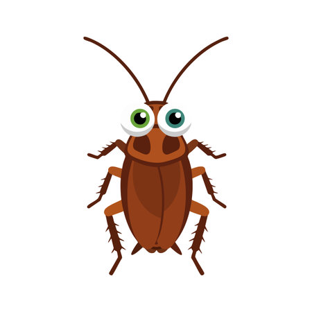 Vector illustration depicts a brown cockroach with large eyes and antennae in a simple cartoon...