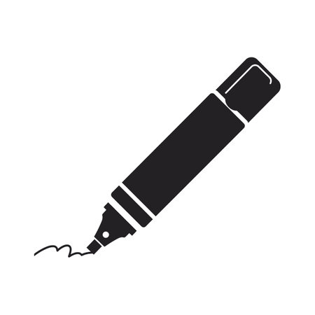 Marker pen creates a wavy ink line in black silhouette style on a white background, minimal and clean design, creative mood.のイラスト素材