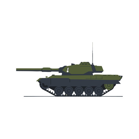 Vector illustration shows a military tank in green and black colors, viewed from the side for defense or combat purposes. Strong and powerful mood.のイラスト素材