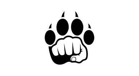 This vector shows a black bear paw print combined with a human fist in a bold style, conveying strength and unity. Powerful mood.のイラスト素材
