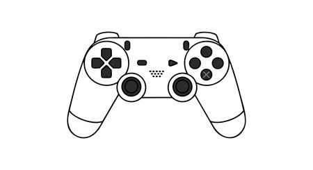 Vector illustration of a video game controller featuring buttons and joysticks, suitable for gaming...