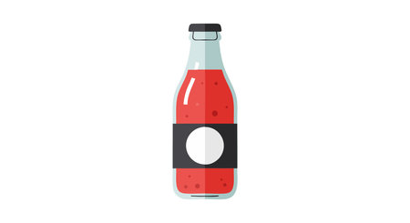 This vector shows a glass bottle filled with red juice and a black label in a simple style. The image feels fresh and clean.のイラスト素材