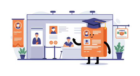 Illustration shows an online education platform with a graduation cap and student profile...