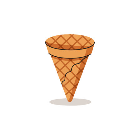 This vector illustration shows an empty waffle ice cream cone in light brown colors with shadow, creating a simple and clean look. Cheerful.のイラスト素材