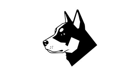 This vector shows a black and white dog head silhouette facing left in a simple, clean style, creating a bold and striking look. Calm.のイラスト素材