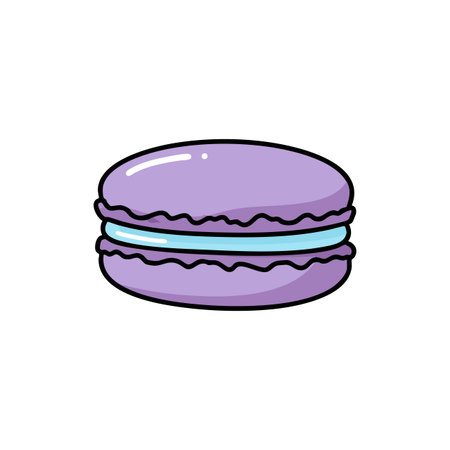 Illustration of a purple macaron with blue filling, showing a sweet dessert in a clear vector style, bright and colorful mood.のイラスト素材