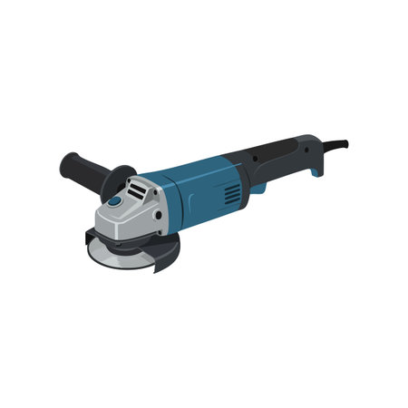 This image shows an electric angle grinder used for cutting and grinding with a blue and black body, depicted in a clean vector style. Practical and precise.のイラスト素材
