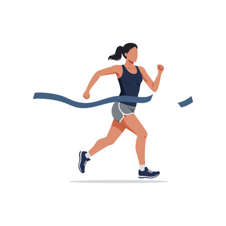 Female runner crosses the finish line in a competitive race, showing strength and determination in a sport setting, energetic mood.のイラスト素材