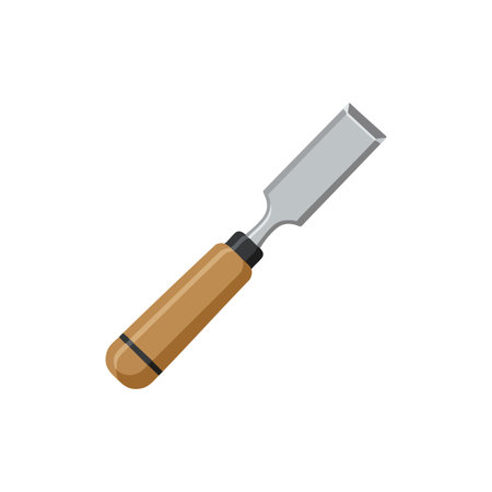 Vector illustration of a wood chisel tool with a brown handle and a silver blade showing a clean design and practical use. Functional and simple.のイラスト素材