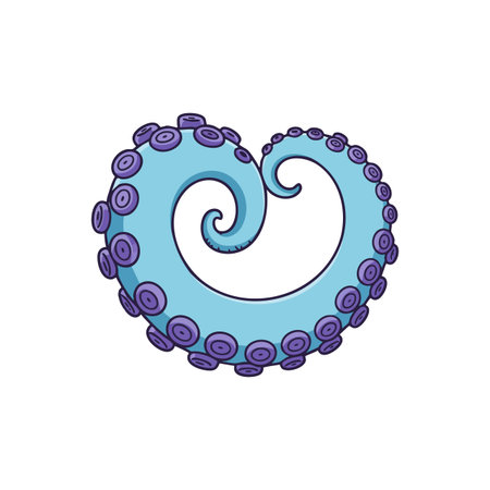 Blue octopus tentacles curl into a heart shape with purple suction cups in a clean white background, creating a playful and marine-inspired vibe.のイラスト素材