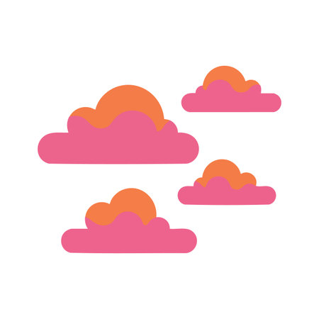 This vector features pink and orange stylized clouds with flat design and simple shapes on a white background, creating a cheerful mood.のイラスト素材