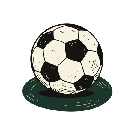 Vector illustration of a classic soccer ball on green grass, showing detailed shading and texture for a sporty and dynamic feel. Energetic.のイラスト素材