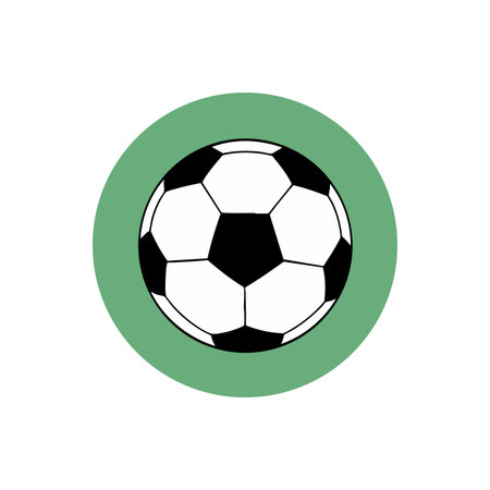 Soccer ball icon with classic black and white pattern on green circular background, representing sports and athletic themes in a clean vector style. Energetic.のイラスト素材