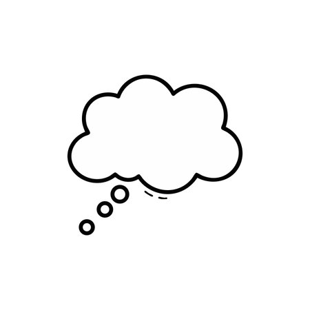 Black and white thought bubble vector icon with clean outline for expressing ideas, thoughts, or communication in a minimalist style. Clear and simple.のイラスト素材
