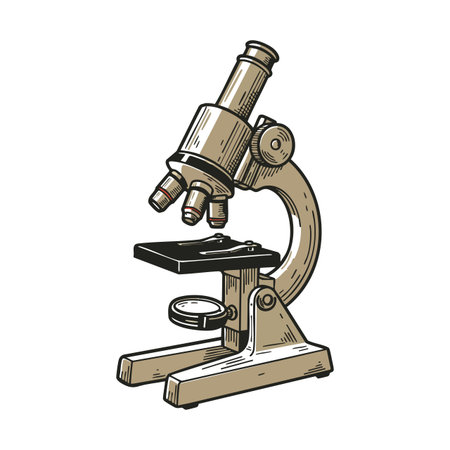 This vector image shows a vintage microscope used for scientific research and education, ideal for laboratory and biology themes, clear and precise.のイラスト素材