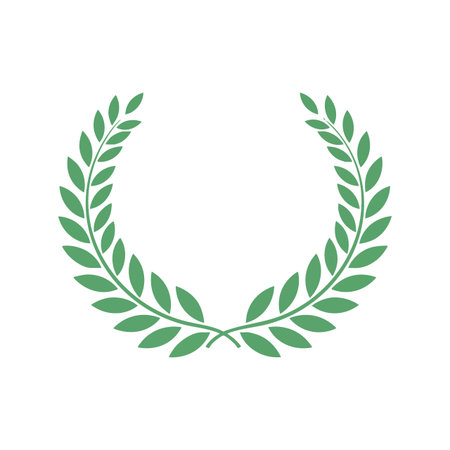 This vector illustration shows a green laurel wreath representing victory and honor with a clean minimalist style. The image conveys success and prestige mood.のイラスト素材