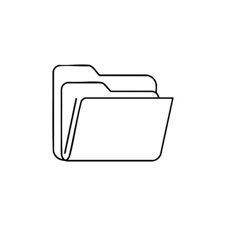Vector graphic of a folder icon shown in simple black outline style, representing digital file organization and document management, clean and minimal.のイラスト素材