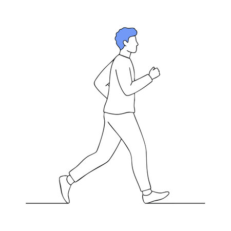 Vector illustration of a man running with blue hair, emphasizing movement and fitness in a clean minimalistic style, conveying energetic mood.のイラスト素材