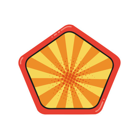 This vector features a pentagon with radiant orange and yellow sunburst rays in a bold graphic style, creating a dynamic and energetic mood.のイラスト素材
