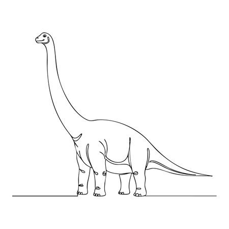 This vector image shows a brontosaurus dinosaur in side view with clear outlines and simple lines, perfect for educational or artistic projects. Calm.のイラスト素材