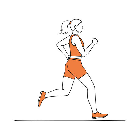 Vector shows a woman jogging in orange sportswear, illustrating fitness, health, and active lifestyle in a clean minimal style, energetic mood.のイラスト素材