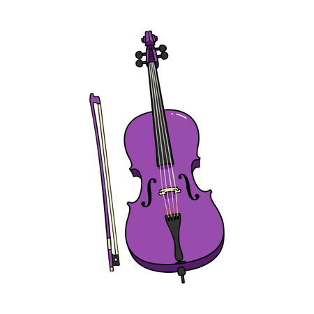 This vector image features a purple violin and bow with clean lines and bright colors, perfect for music-themed designs. Artistic and vibrant.のイラスト素材