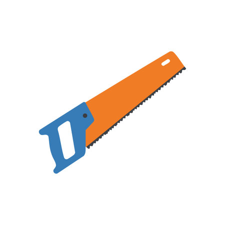 Vector illustration shows a handsaw with blue handle and orange blade designed for cutting wood and other materials, practical and functional mood.のイラスト素材
