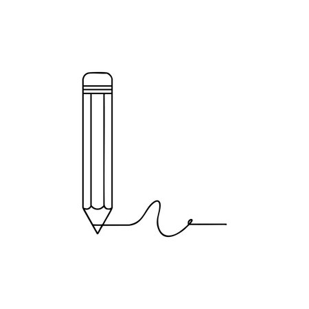 Pencil creates a single continuous line forming a scribble on white background in minimalistic style, showing creativity and simplicity. Calm mood.のイラスト素材