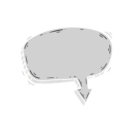 This vector features a simple gray speech bubble with an arrow, symbolizing communication and dialogue in a minimalist style. Calm and neutral mood.のイラスト素材