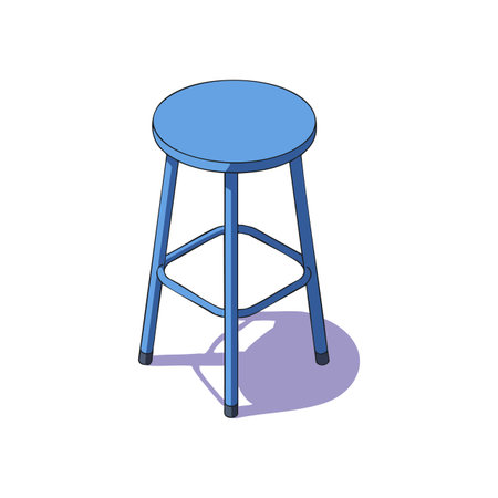 Blue metal stool with round seat and four legs casting a soft shadow on white background in vector style, simple and clean design, minimalistic and modern, calm mood.のイラスト素材