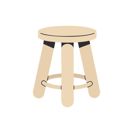 This vector shows a simple wooden stool with a round seat and three legs, ideal for furniture design...