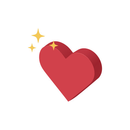 This vector shows a red heart with golden sparkles symbolizing love and affection in a clean, simple style. Cheerful mood.のイラスト素材