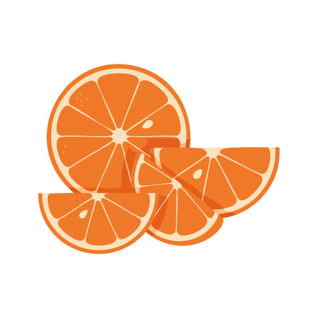 Vector illustration shows fresh orange fruit slices with juicy texture and vibrant orange color, presenting a natural and healthy mood.のイラスト素材