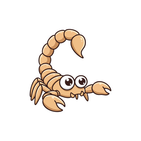 This image shows a cartoon scorpion with large eyes and claws in a simple vector style, suitable for educational or playful content. Cheerful.のイラスト素材