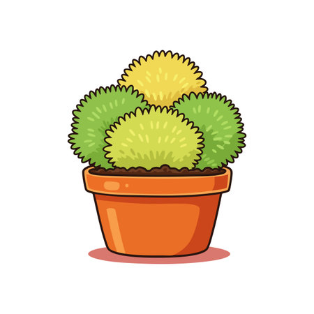 Vector illustration shows decorative cactus plants in a terracotta pot with green and yellow colors, ideal for gardening and home decor, cheerful mood.のイラスト素材
