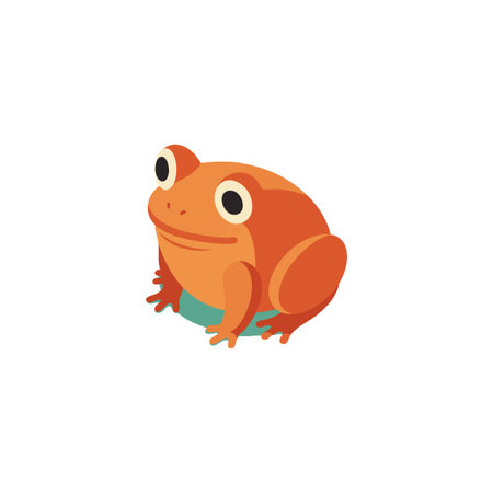This vector image shows a bright orange cartoon frog with large eyes in a simple flat style. The illustration is playful and cheerful.のイラスト素材