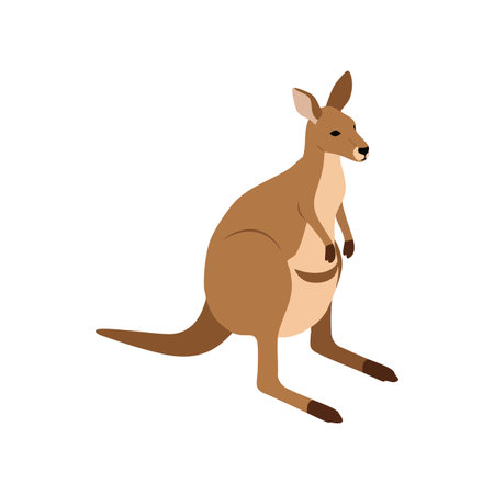 This vector illustration shows a calm kangaroo sitting in a relaxed pose with brown and beige colors on a white background. Peaceful mood.のイラスト素材