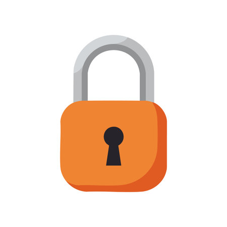 Vector image shows an orange padlock with a gray shackle symbolizing security and privacy in a flat design style. Protective mood.のイラスト素材