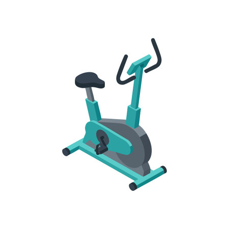 Isometric exercise bike with teal and gray colors designed for indoor cycling workouts, promoting health and fitness in a clean style. Energetic.のイラスト素材