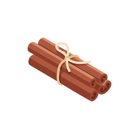 This vector shows a bundle of cinnamon sticks tied with a light string, highlighting the natural spice with a warm brown color and simple design. Calm.のイラスト素材