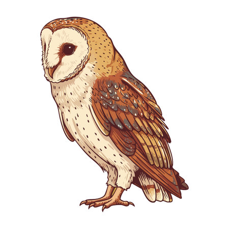 Vector of a barn owl standing with detailed feathers and natural brown and beige colours, conveying calm and natural mood.のイラスト素材