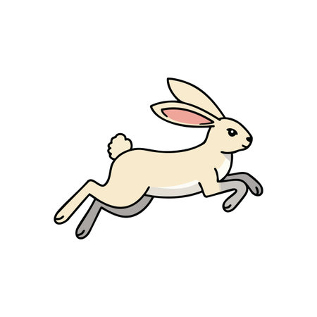 Vector illustration shows a beige rabbit with pink ears running energetically in a simple style. The mood is lively.のイラスト素材