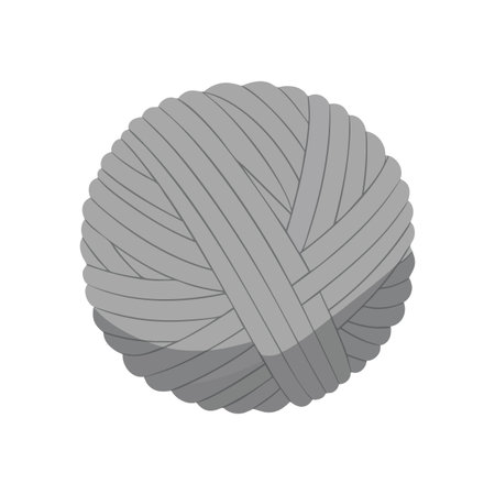 This gray yarn ball vector illustration shows detailed yarn strands for crafting and knitting projects in a neat design. Calm mood.のイラスト素材