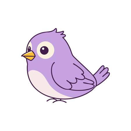 This image shows a cute purple bird cartoon character with a simple design in vector format. The mood is playful.のイラスト素材