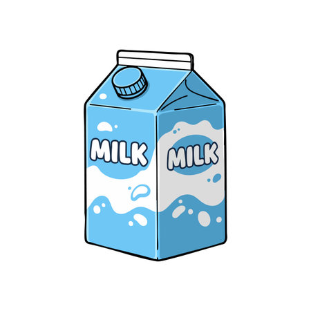 This vector shows a blue and white milk carton with a screw cap, highlighting dairy packaging in a clean style, simple and fresh mood.のイラスト素材